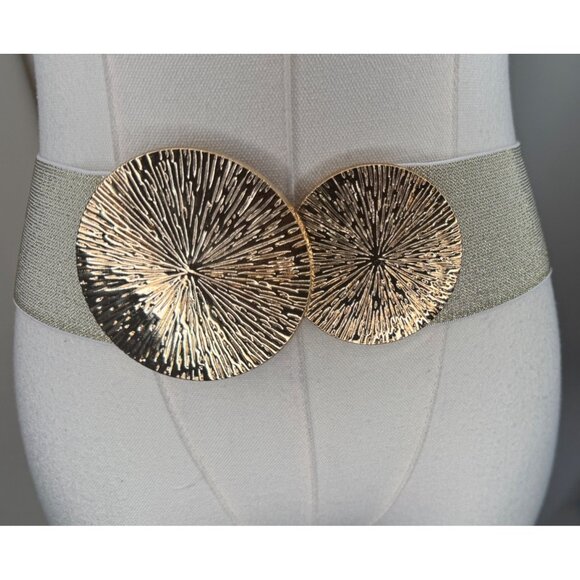 NEW Elastic Wide Corset Safe Waist Belt Metallic Snap Buckle Beige Cinch… - Picture 2 of 12